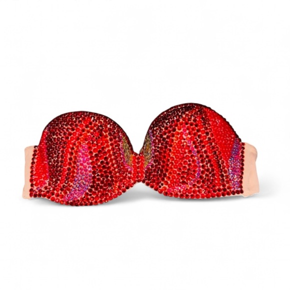 Crystal Rhinestone Red Swirls Glam Bling Strapless Bra Top All Sizes New - Picture 1 of 10